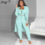 Women Tracksuit 3 Piece Set Pullover + Coat + Long Pants Solid Color Streetwear Matching Set Clothes For Women