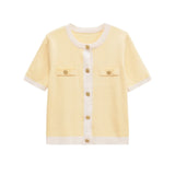 Single! New Women's Fashion Leisure Collar Short Sleeve Single Buckle Knitted Shirt
