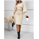 And Winter Knitted Dress Sexy Solid Color Bag Hip Dress Temperament Thin Sweater Knitted Dress