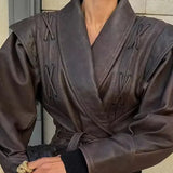 Women's ZA Autumn And Winter New Street Design Sense Retro Leather
