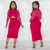 Zingj Fashion Women's Mesh Long Sleeve Solid Color Wrapped Breast Crop