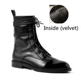 Korea 100 British comfortable tie leather tip low heel Martin boot woman flat bottom short