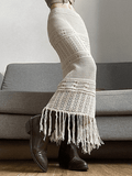 Fringed Crochet Hollow Knit Long Skirt- Outfit