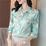Women's Shirts Fashion Long Sleeve Sweet Printed Clothing Female 2023 Silk Polo Neck Button Up Tops Women Basic Blouse