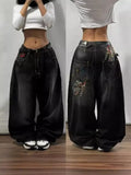Black Wide-Legged Jeans 2025 New Spring And Autumn Style Middle Waist Style Sagging Jeans 211-0-Outfit