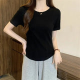Zingj Summer New Slim Short-Sleeved T-Shirt Women's Design Sense Short Pure Desire Irregular Hem Curved