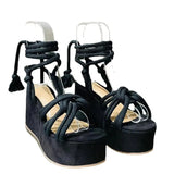 Summer New Large-Size Thick-Sled Strap Sandals Toe Round-Headed Rope Strap Fashion