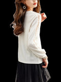 Collar Hollow Lace Texture Top T2025 Spring New Fashion Temperament Knitted Long-Sleeved T-Shirt