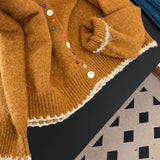 Retro Wavy Collar Color Button Design Knitted Cardigan Women Loose Soft-Creative Sweater Jacket