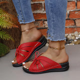 Bow Slope And Slippers New Solid Color Rocking Line Hollow Shoes Fish Mouth Slippers