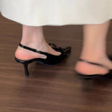 Apricot Pointed Head Sandals Shoes 2025 Spring And Summer Temperament Black Leather Shoes Shallow