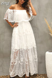 Off Shoulder Dresses White Summer Bohemian Maxi Batwing Sleeve Sexy Hollow Out Long Sundress Seleeveless Vestidos