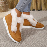 Boots Women 2025 Autumn And Winter New Large Size Velvet Round-Headed Velvet Velvet Feet Casual Plus Velvet Women's Cotton