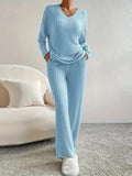 And Winter New Women's Pure Color V-Neck Loose Blouse Casual Straight Trousers Pit Two