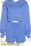 Autumn Casual Sporty Women Tracksuit 2Piece Set Long Sleeve Zipper Hoodie Sweatshirt+Shorts Trend Slim Female
