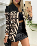 Spring And Autumn New Black Coat Long Sleeve Button Color Printing Clip Commuter Temperament Advanced Sensing Suit