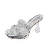 Water Drill High Heels Do Not Tired Feet Sandals Temperament Elegant Coarse And Waterproof Waterproof Thick-Soled Slippers Single Shoes Women