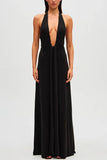 Women's Solid Color Sexy Perspective Low-Breastless Sleeveless Babes Dress Women