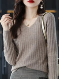 Women Sweater Long Sleeve Top Knitted Pullover V-Neck Fashion Sweater Woman Winter 2023 Basic Female Clothing Soild OL