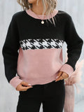 Women's Spring And Autumn Claming Collusion Collusion Collider Round Collar Sweater Fashion Geometric