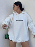 Letter-Print Hooded Hooded Loose Version Of Multi-Color Lazy Trend Trend High Street Tide