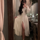 Autumn New French Styel Women Elegent Party White Midi Dress Female Fashion Party Birthday Prom A Line Clothes