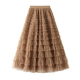 Yarn Lotus Leaf Side Temperament Skirt Women's Dress 2025 Spring And Autumn New Famous Woman Long Dress Thin Cake Skirt