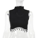 Summer 2024 New Vest Dark Wind Moon Chain Small High-Necked Sleeveless Top