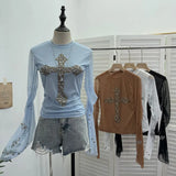 Shooting Heavy Industry Design Sense Cross Rivet Water Drill Waste Soil Horn Sleeve Double Mesh Yarn Trinket