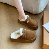 Half Slippers Women Wear Thick Bottoms Plus Velvet Birken Shoes 2025 New Belt Buckle Warm Wool Cotton