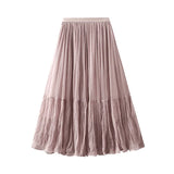 Retro Folded Fairy Net Yarn Half-Dress Skirt Dress Autumn 2025 High-Rise Slim Long Skirt