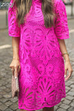 Embroidered Summer Dress Women Elegant O Neck Mini Dress Ladies Hollow Out Lace Short Dress Casual Hollow Loose