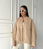 Years Of Autumn And Winter New Loose Leisure Collar Big Pocket Solid Women's