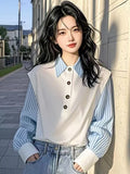 Year's Popular Explosion Super-Look Unique Beautiful Ocean Design Fake Two Blue Stripes Spliced Polo
