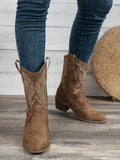 Women's Boots 2025 Autumn/Winter New V-Mouth Embroidery Sleeve Coarse And Knight Boots Vintage Mid-Cute Headed Western Cowboy