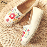 2023Women's Flats Fisherman Shoe 2023 Spring Hemp Fashion Embroidery Ladies Shoes Casual Shoes Women Breathable Canvas