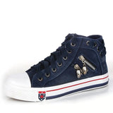 Spring And Autumn Denim High Help Canvas Shoes Ladies Casual Shoes Students Cloth Shoes Flat Shoes Shoes Single