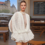 French Famous Style Long-Sleeved Short Dress 2025 New Fashion Transvele Mesh Yarn Sexy Lotus Leaf Side Short Dress