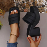Bottom With Square Slippers Women Summer Wear High-Hee Broadband Strip Cold