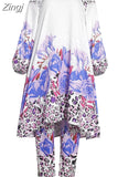 African Clothes For Women Two Piece Sets Long Tops Skinny Pants Matching Set Shirt Patchwork Tracksuit Set Outfit