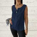 Summer New Women's Vest Casual Loose Cotton T-Shirt Button