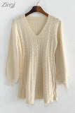V-neck Lantern Sleeve Knit Elegant Vestidos De Mujer Fashion Korean Sweater Bodycon Y2K Mini Dress Women Clothing