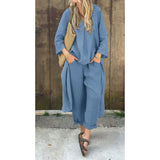 Spring And Autumn Cotton Tamply Size Women's Loose Casual V-Neck Long-Sleeved Trousers Two-Set