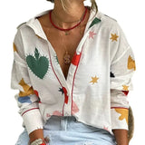 Long-Sleeved Shirt Print Fashion Cardigan Casual Top Collar