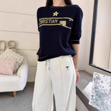 2025 New Five-Horned Star Letters T-Frek Short-Sleeved Women's Sweater Sweater Slimming