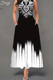 Boho Long Dresses Women Elegant Sleeveless Casual Floral Print Beach Party Maxi