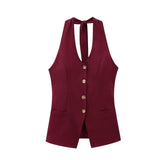 Fragrant Cotton Lint Neck Vest Set Of Women's Summer With Light Luxury High-End Trousers Two