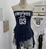 Shooting Retro Letter Print Bump Color Palette Vest Body Splicing Mesh Yarn With Hottie Top