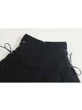 Women's Pleated Skirt Kawaii Gothic Black Mini Skirt Korean High Waist Y2k Harajuku Vintage Bandage A-line Skirt Clothes