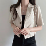 Version Of The Solid Color Short-Sleeved Cotton Tice Small Suit Woman 2025 Spring And Summer New Leisure Temperament Short Suit
